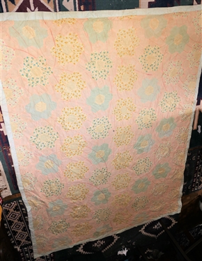 Daisy Patterned Flower Quilt - Hand Quilted - Very Thin- Measures 7' by 5'