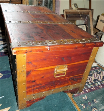 Nice Cedar Chest with Copper Straps, Trim, and Handles with Tray - Measures 21 tall 44 by 22