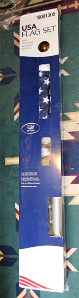 20 Foot In- Ground Aluminum Flag Pole Set New in Box with 3 by 5 American Flag