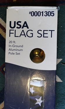 20 Foot In- Ground Aluminum Flag Pole Set New in Box with 3' by 5' American Flag
