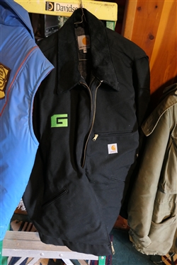 Like New 2XL Carhart Jacket with Green G, Military Heavy Coat, and Vest with Virginia Trappers Association Patches
