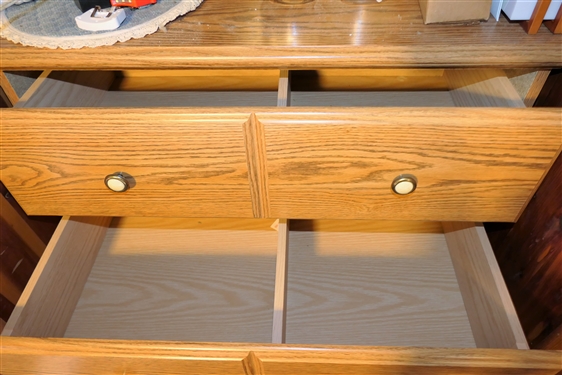 Faux Oak 5 Drawer Chest - Measures 47 tall 30 by 17