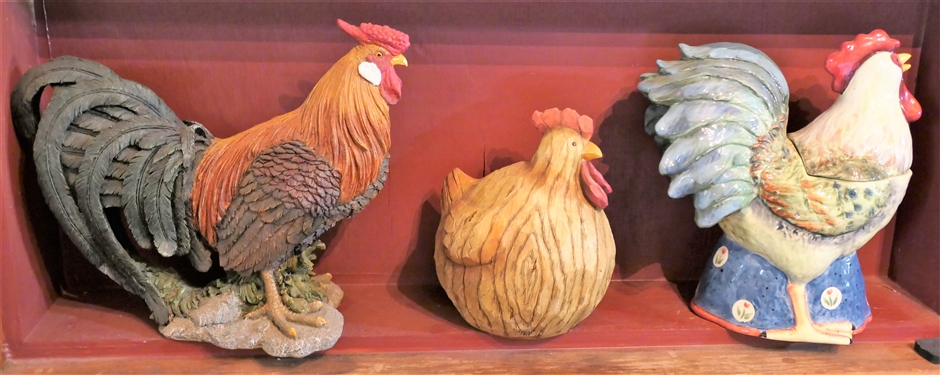 3 Chickens including Certified International Patchwork Chicken Cookie Jar - 13 Tall