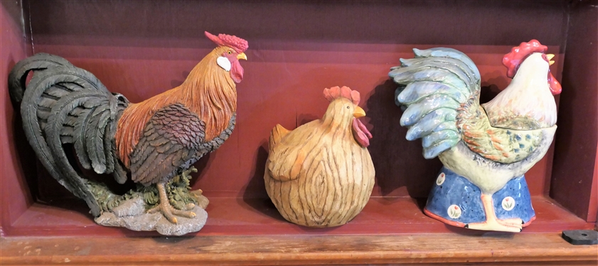 3 Chickens including Certified International Patchwork Chicken Cookie Jar - 13 Tall