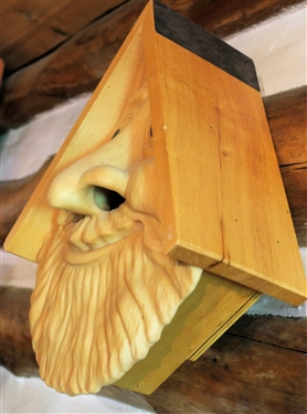 Wood and Resin Face Bird House - Measures 15 Long