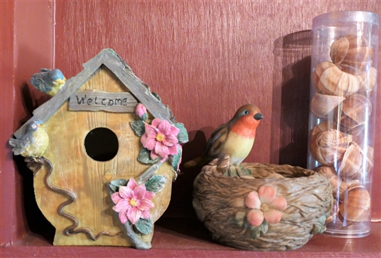 Welcome Bird House, Bird with Nest, and Lot of Shells