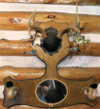 Deer Antler and Hoof Gun Rack with Mirror - Measures 23 by 24