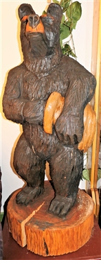Bear Chainsaw Art Wood Carving - From Single Tree - Measures 46 Tall