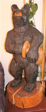 Bear Chainsaw Art Wood Carving - From Single Tree - Measures 46 Tall
