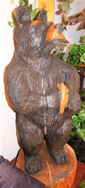 Bear Chainsaw Art Wood Carving - From Single Tree - Measures 46 Tall