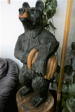 Bear Chainsaw Art Wood Carving - From Single Tree - Measures 46 Tall