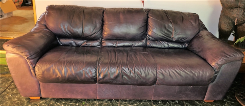 Navy Blue Leather Sofa - Measures 79 Long 30 Tall