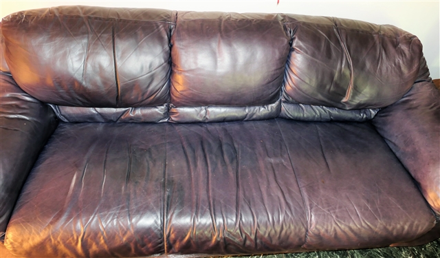 Navy Blue Leather Sofa - Measures 79 Long 30 Tall
