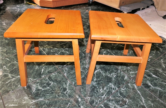 Pair of Light Wood Stools - 12 Tall 12 by 12
