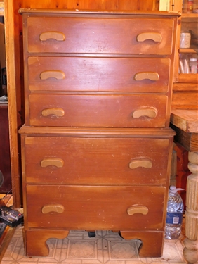 Maple 5 Drawer Chest - Measures -49 tall 29 by 15 1/2  Some Finish Damage