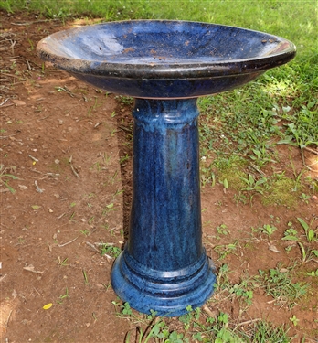 Blue Terracotta Birdbath - 24 tall 20 Across