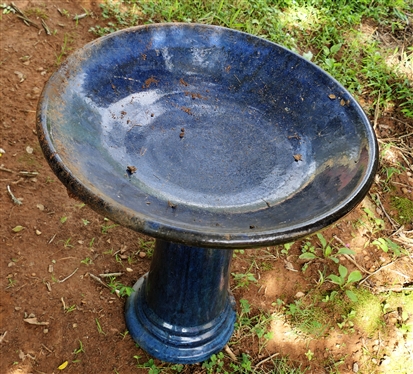 Blue Terracotta Birdbath - 24 tall 20 Across