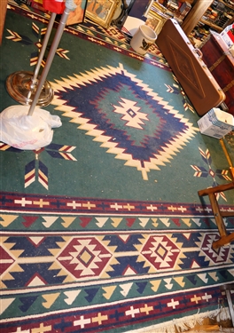 Green, Navy, Burgundy, and Cream Tribal Inspired Area Rug - Measures 8' by 11'