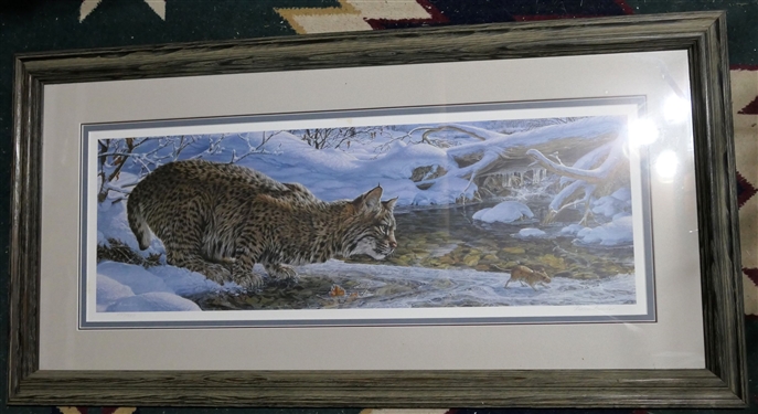 Lee Kromschroeder Artist Signed and Numbered 264/950 Bobcat Print - Framed and Matted - Frame Measures 21 by 41