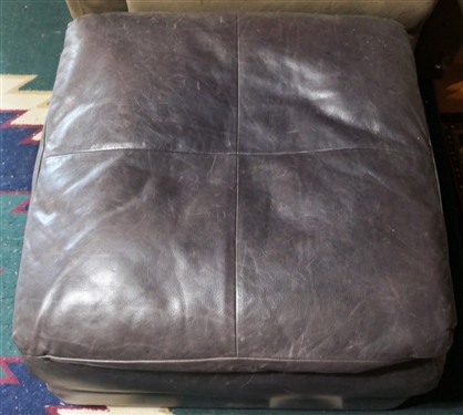 Blue Leather Ottoman - Very Soft - Measures 16 tall 24 by 24