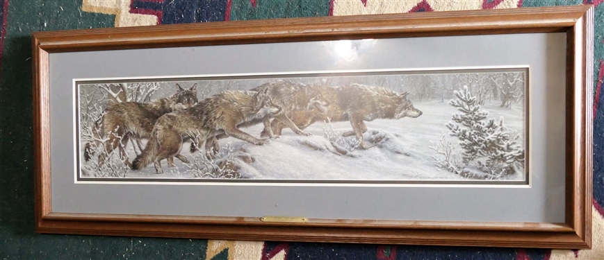 Ready Set Go Wolf Print by Lee Kromschroeder Artist Signed and Numbered 395-950 - Framed and Matted - Frame Measures 42 1/2 by 17