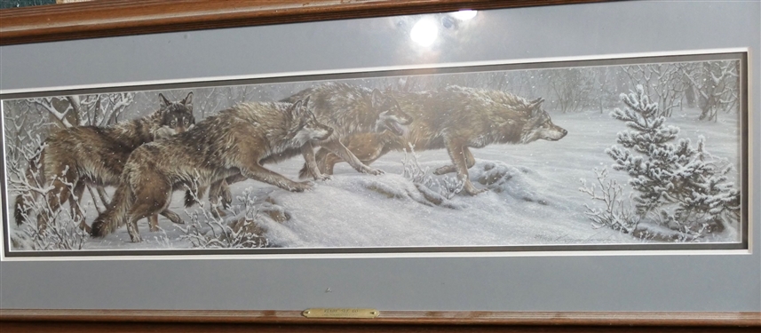 Ready Set Go Wolf Print by Lee Kromschroeder Artist Signed and Numbered 395-950 - Framed and Matted - Frame Measures 42 1/2 by 17