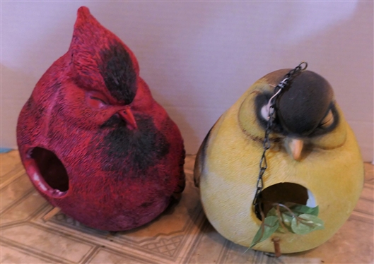 2 Bird Shaped Bird Houses - Cardinal and Yellow Bird - Used Inside