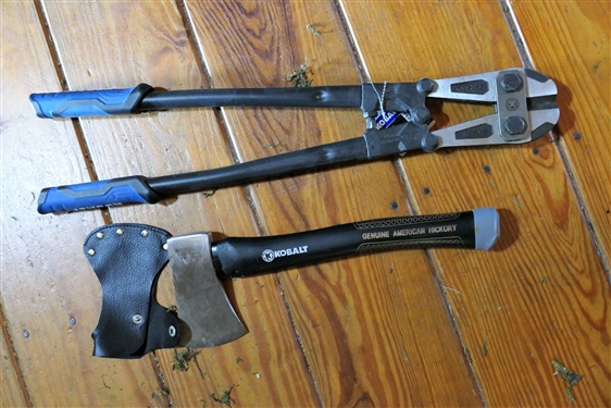 New Kobalt Hatchet with Hickory Handle and New Kobalt 24 Bolt Cutters