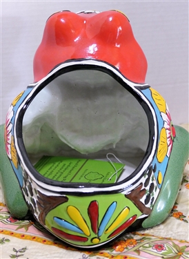 Colorful Ceramic Frog Planter - New Hand Painted - 9 1/4