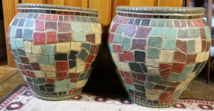 2 New Plastic Mosaic Planters with Tags - Each Measures 15 tall 12 3/4 Across