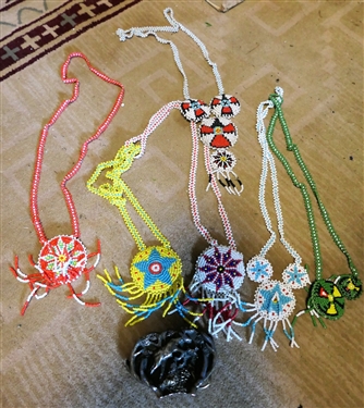 4 Beaded Necklaces and Great American Buckle Co. Deer Belt Buckle - Number 1007