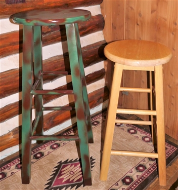 2 Wood Stools - Camo Painted 30 and Wood 24