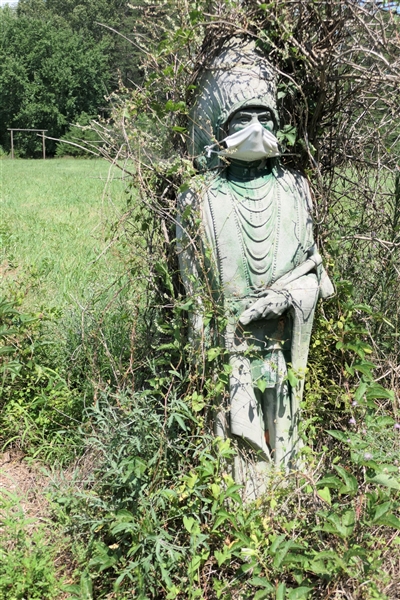 Concrete Indian Chief Statue Wearing White Mask - 60" Tall