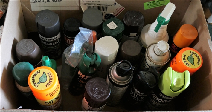 Box Lot of Paint, Insect Repellant, and Cleaning Products