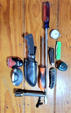 Knives, Cap Light, and Tool Lot