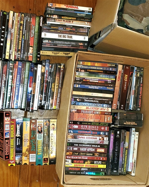 Large Lot of DVDs including Pharoahs Army, Cisco Kid, Blue Demos, Gladiator, The Big Trail