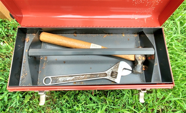 Red Metal Industrial Tool Box with Tools