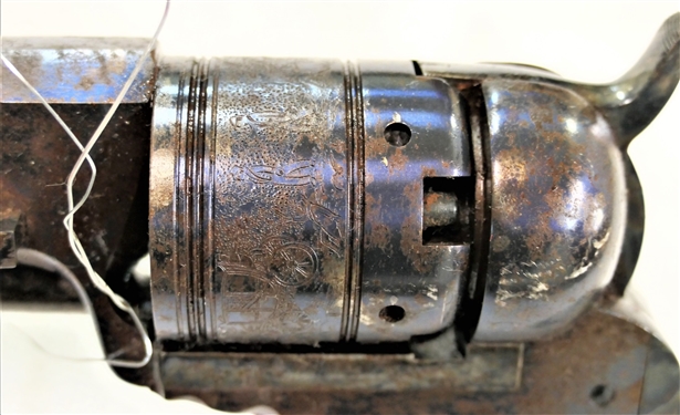 Uberti USA Lakeville CT.  Made in Italy by Uberti  Black Powder Revolver Engraved Cylinder with Stagecoach Scene