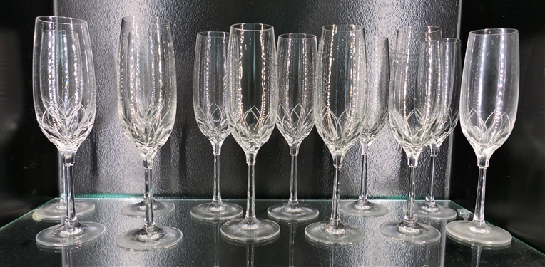 12 Champagne Flutes with Etched Petals - Each Measures 8" Tall