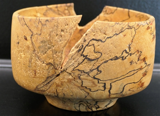 Paul Cush 5-20-91 Spalted Maple Turned Wood Bowl - Measures 4" tall 6" Across