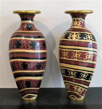 Pair of Cloisonné Vases - Each Measures 10" Tall 