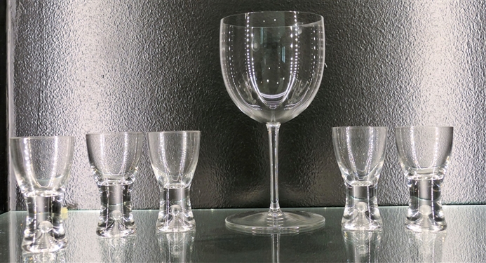Single Signed Baccarat Goblet and 5 Crystal Shot Glasses - Goblet Measures 6 3/4" Tall 