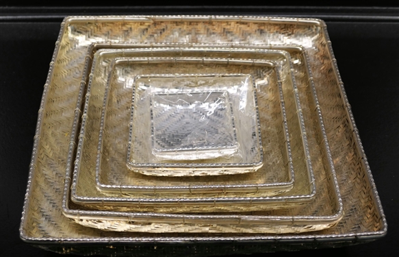 Graduating Set of Square Woven Silver Baskets - Largest Measures 9 by 9
