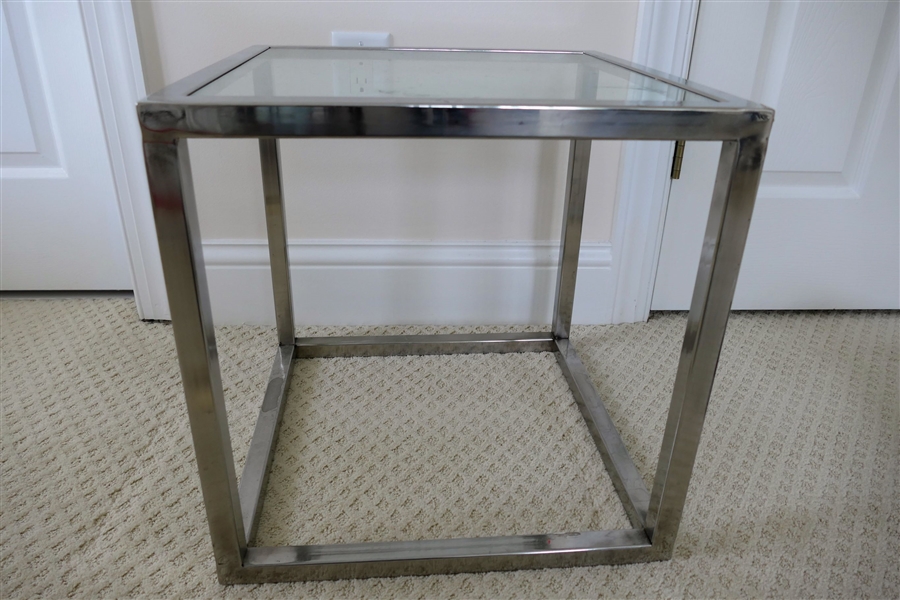 Chrome and Glass End Table - Measures 18" Tall 18" by 18"