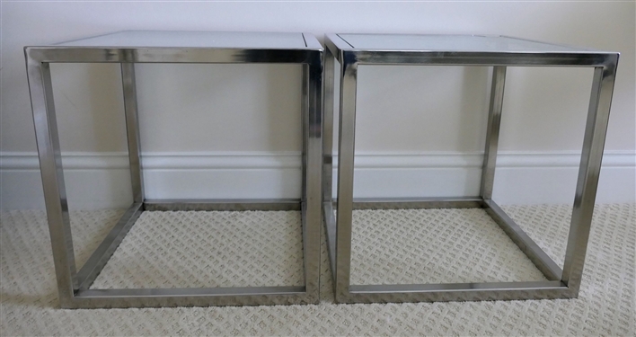 Pair of Chrome and Glass End Tables -Each Measures 18 Tall 18 by 18