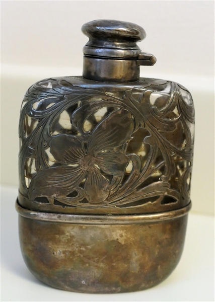 Sterling Silver Framed Flask - Measures 4 1/2" Tall