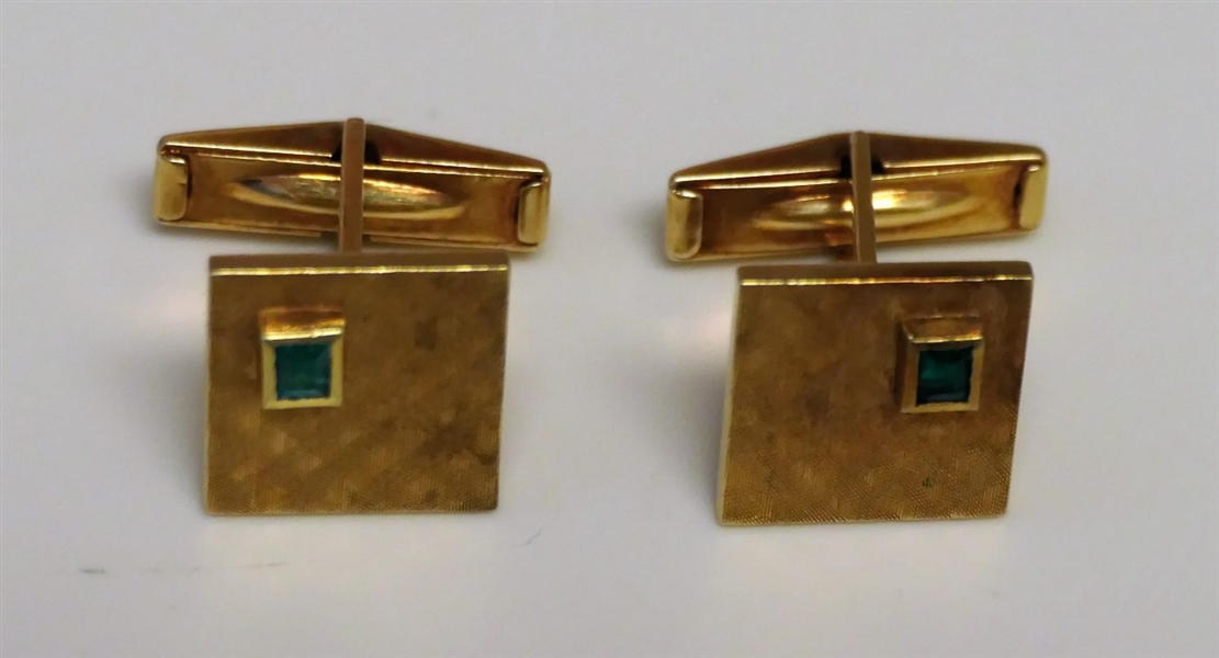 Pair of Gold Cufflinks with Emerald Stones 