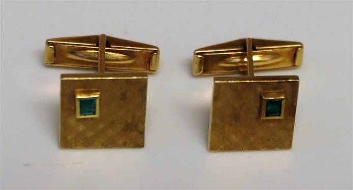 Pair of Gold Cufflinks with Emerald Stones 