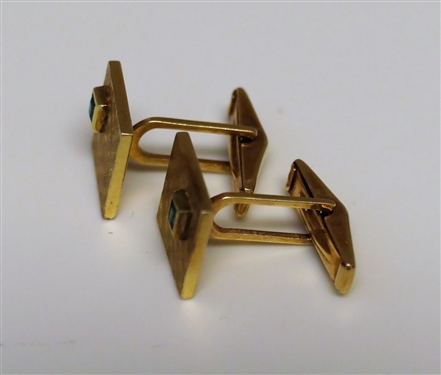 Pair of Gold Cufflinks with Emerald Stones 