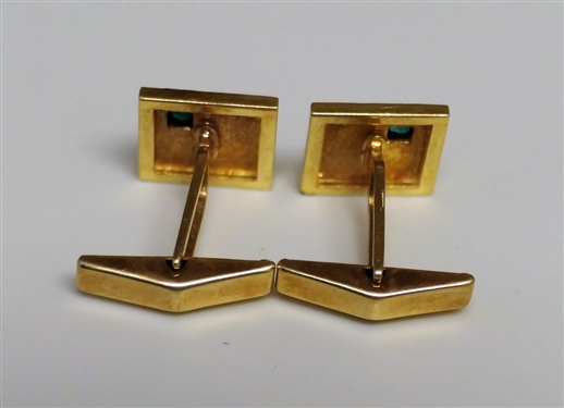 Pair of Gold Cufflinks with Emerald Stones 